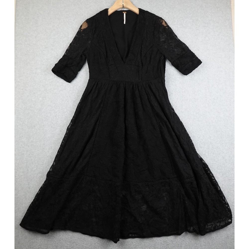 Free People Mountain Laurel Dress Womens 6 Black Lace Floral Cocktail Whimsygoth